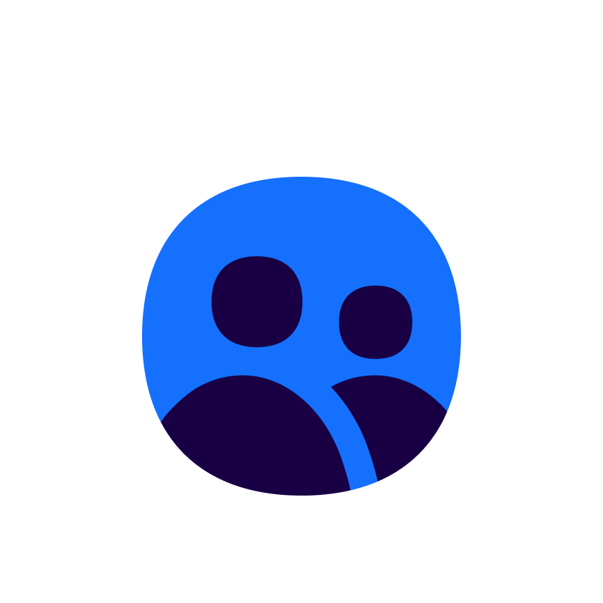 Computer user icon with a blue and black face and human profile silhouette.