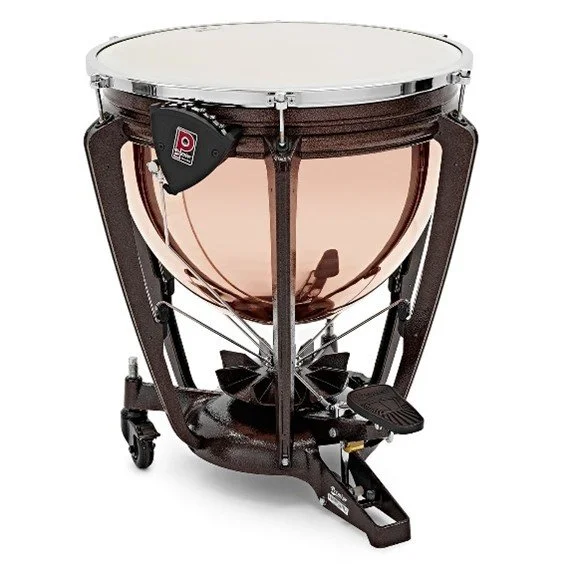 Full shot of a Premier timpano, emphasising the struts surrounding the bowl which should be used to lift and move the drum.