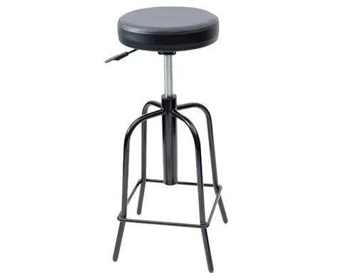 A black gas-lift bass stool which is also commonly used at timpani.