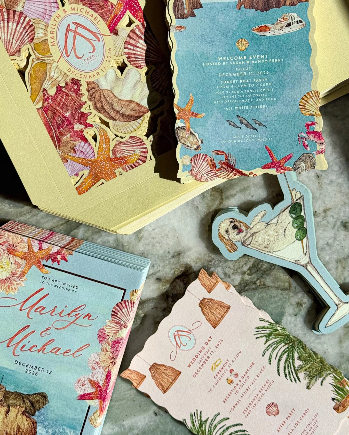 A little peek into Marilyn &amp; Michael&rsquo;s Cabo celebration 🤍🐚✨

From hand-painted shells and coastal textures to a custom monogram that ties it all together, this suite was designed to feel like a keepsake from the weekend - something guests