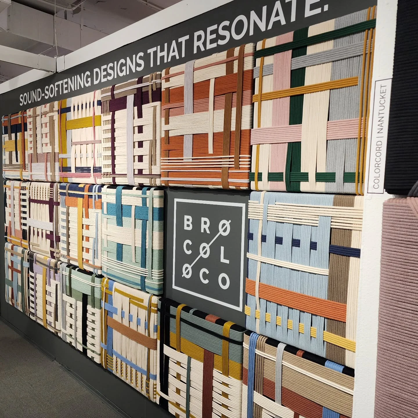 Really cool decorative wall panels that can also be  upgraded for soundproofing! Colorcord by BroCoLoco #neocon2025