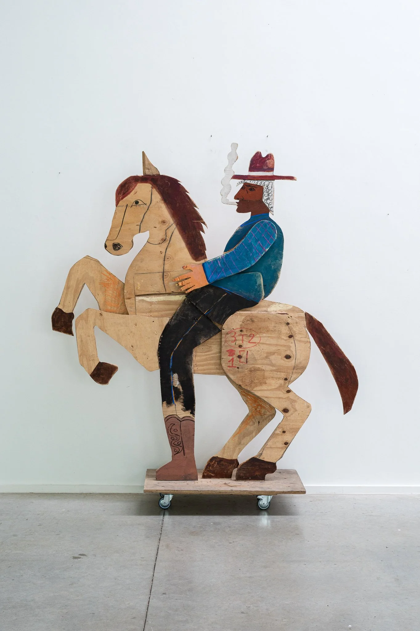 Cowboy, Sebastien Alouf, wooden sculpture, contemporary art