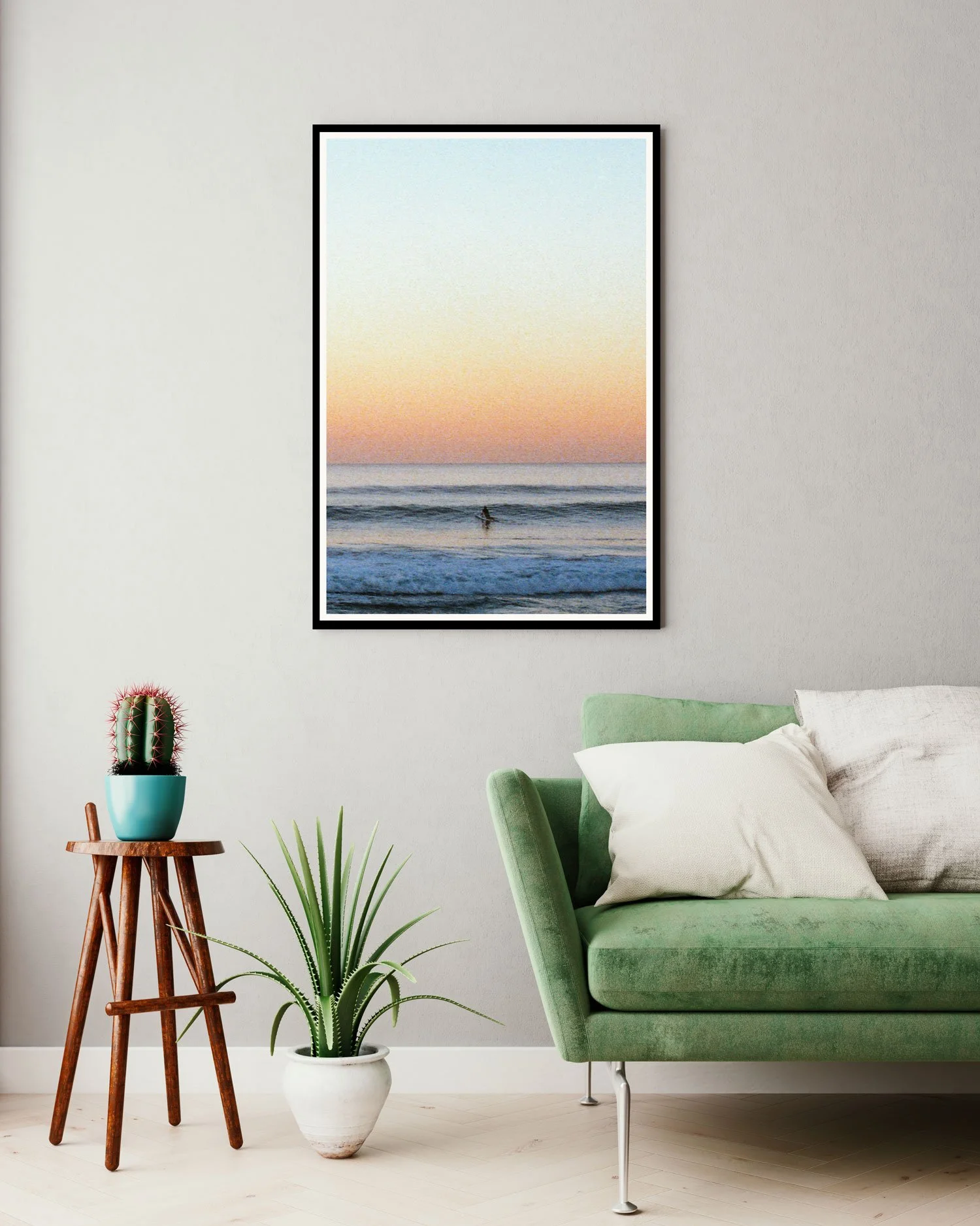Framed fine art print titled Last Light by Karl Mackie displayed in a contemporary interior.