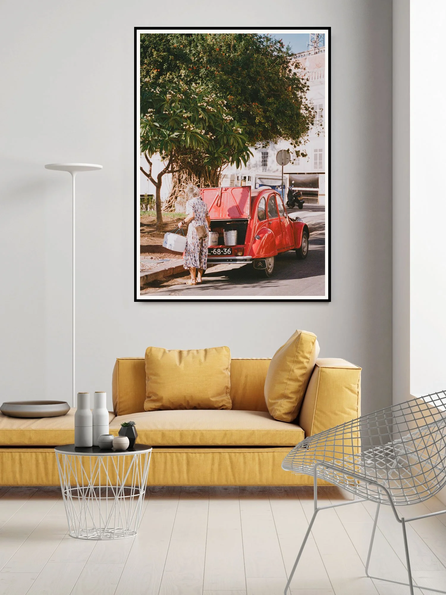 Framed fine art print titled Sunday Morning by Karl Mackie displayed in a contemporary interior.