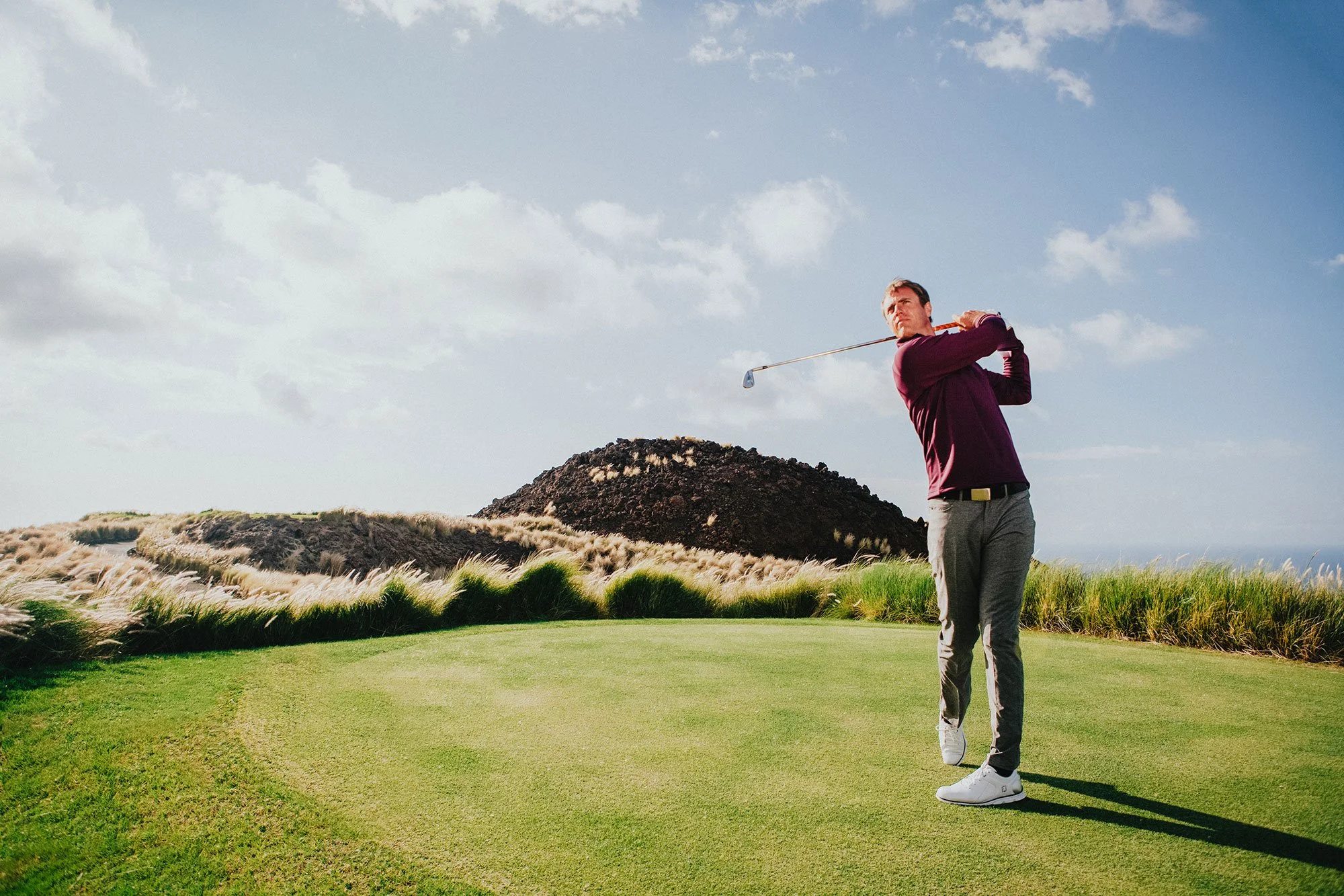 Nicolas Colsaerts playing golf at Nanea Golf Club in Hawaii