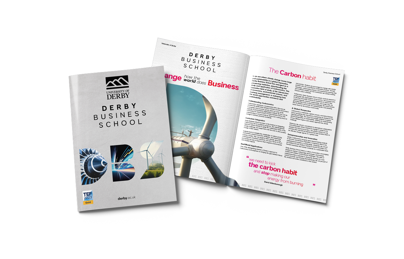 Magazine print advertising mockup for Derby Business School