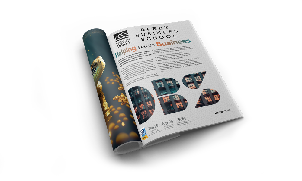 Magazine inner branding for Derby Business School