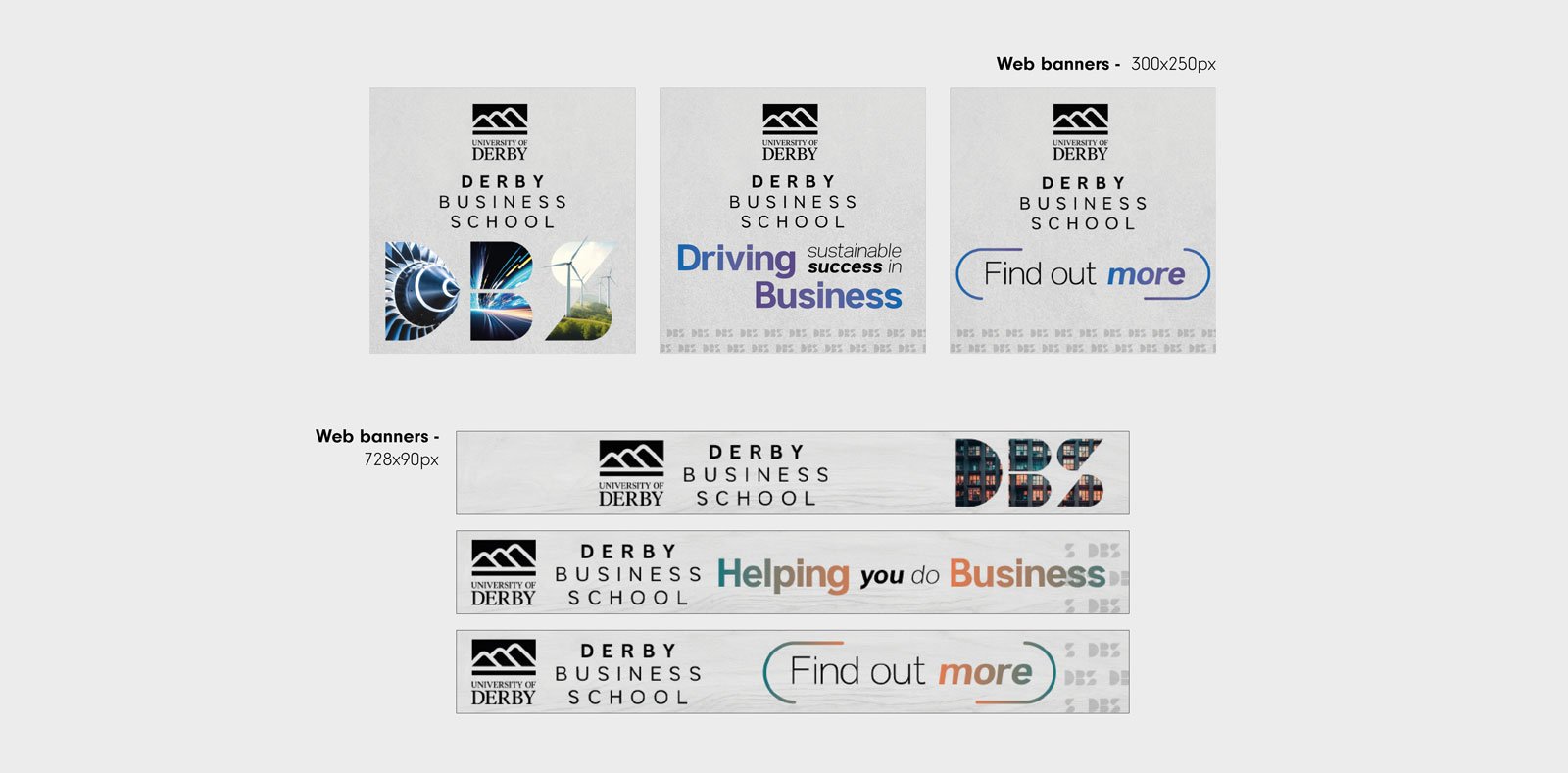 Conceptual branding for Derby Business School paid social advertising