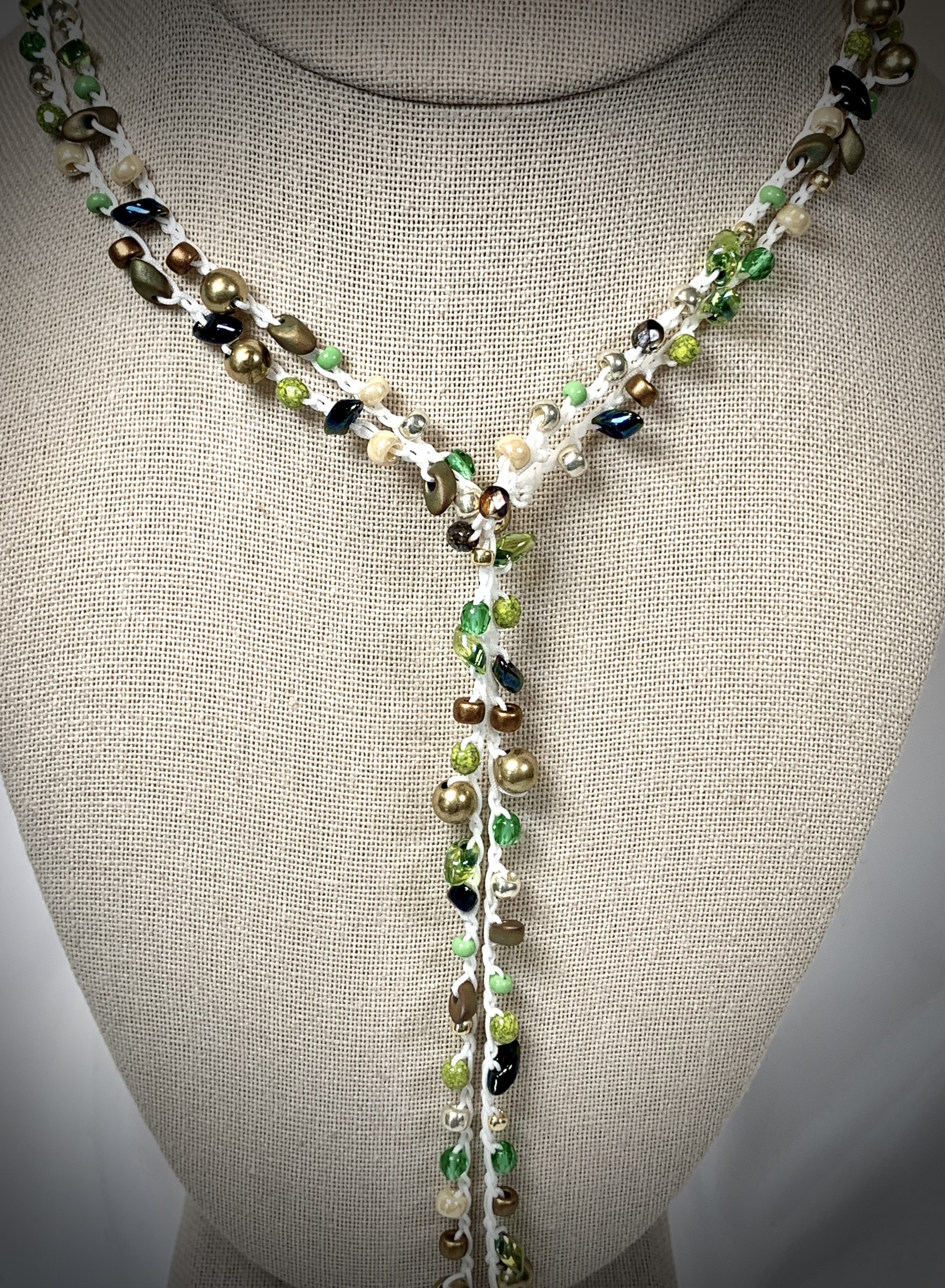Crochet Wrap Gem and Bead Necklace BG28-1451