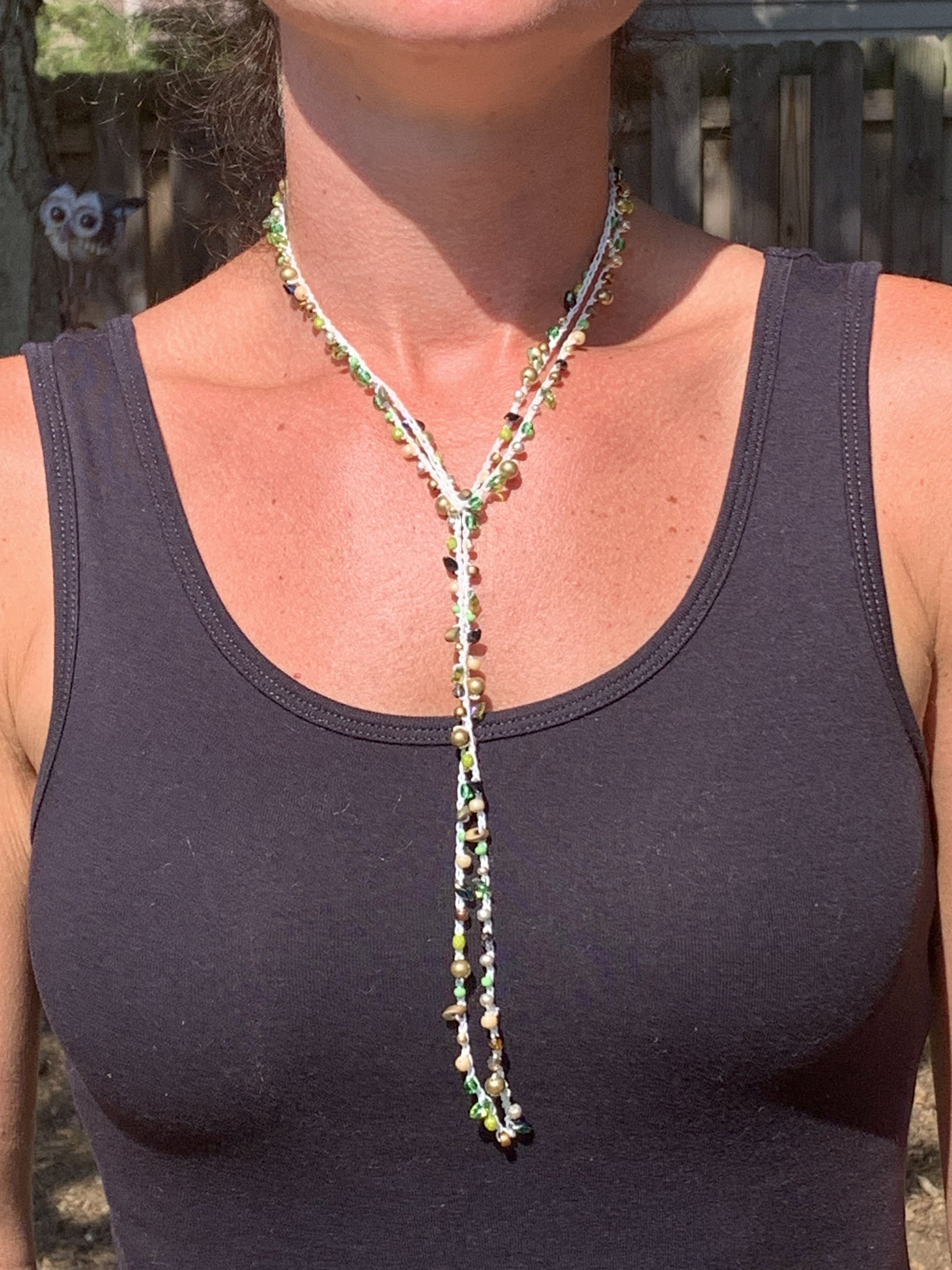 Crochet Wrap Gem and Bead Necklace BG28-1451