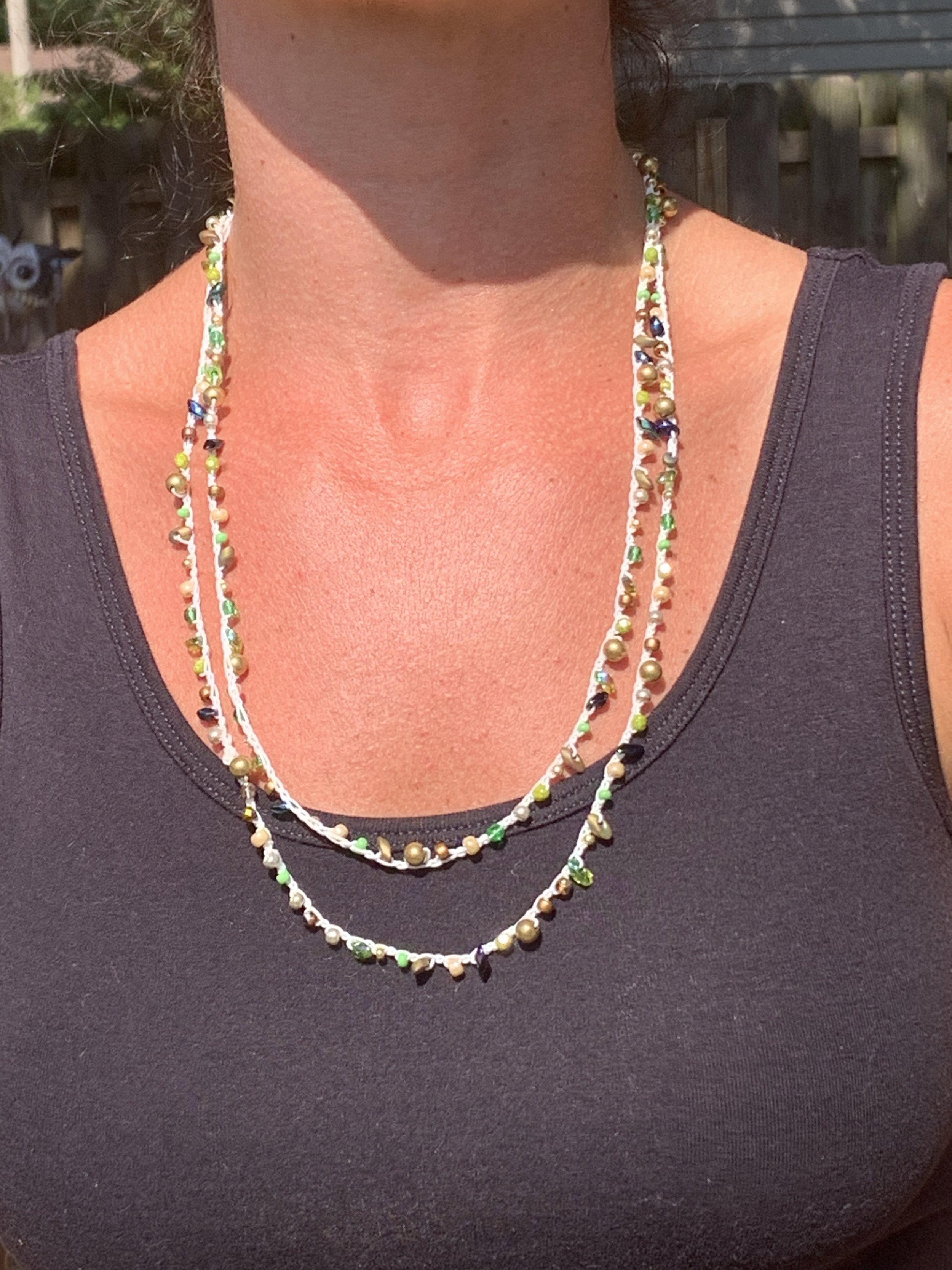 Crochet Wrap Gem and Bead Necklace BG28-1451