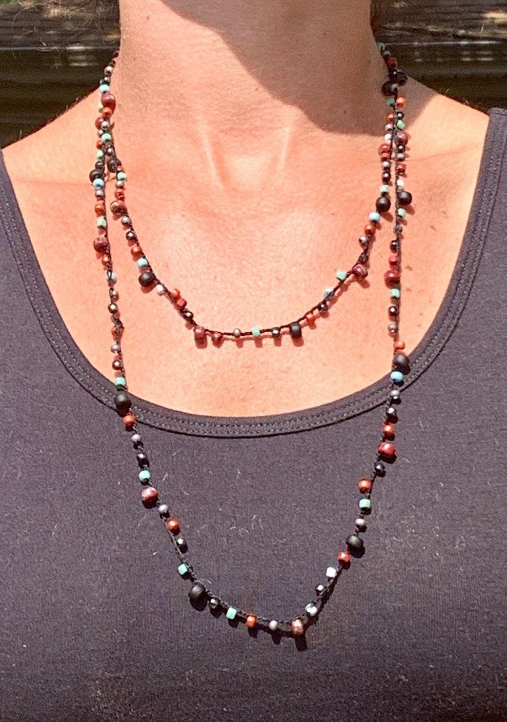 Crochet Wrap Gem and Bead Necklace BG28-1852