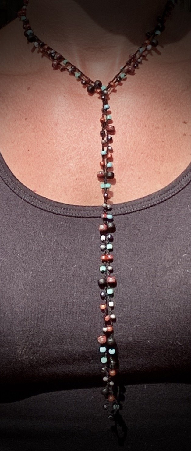 Crochet Wrap Gem and Bead Necklace BG28-1852