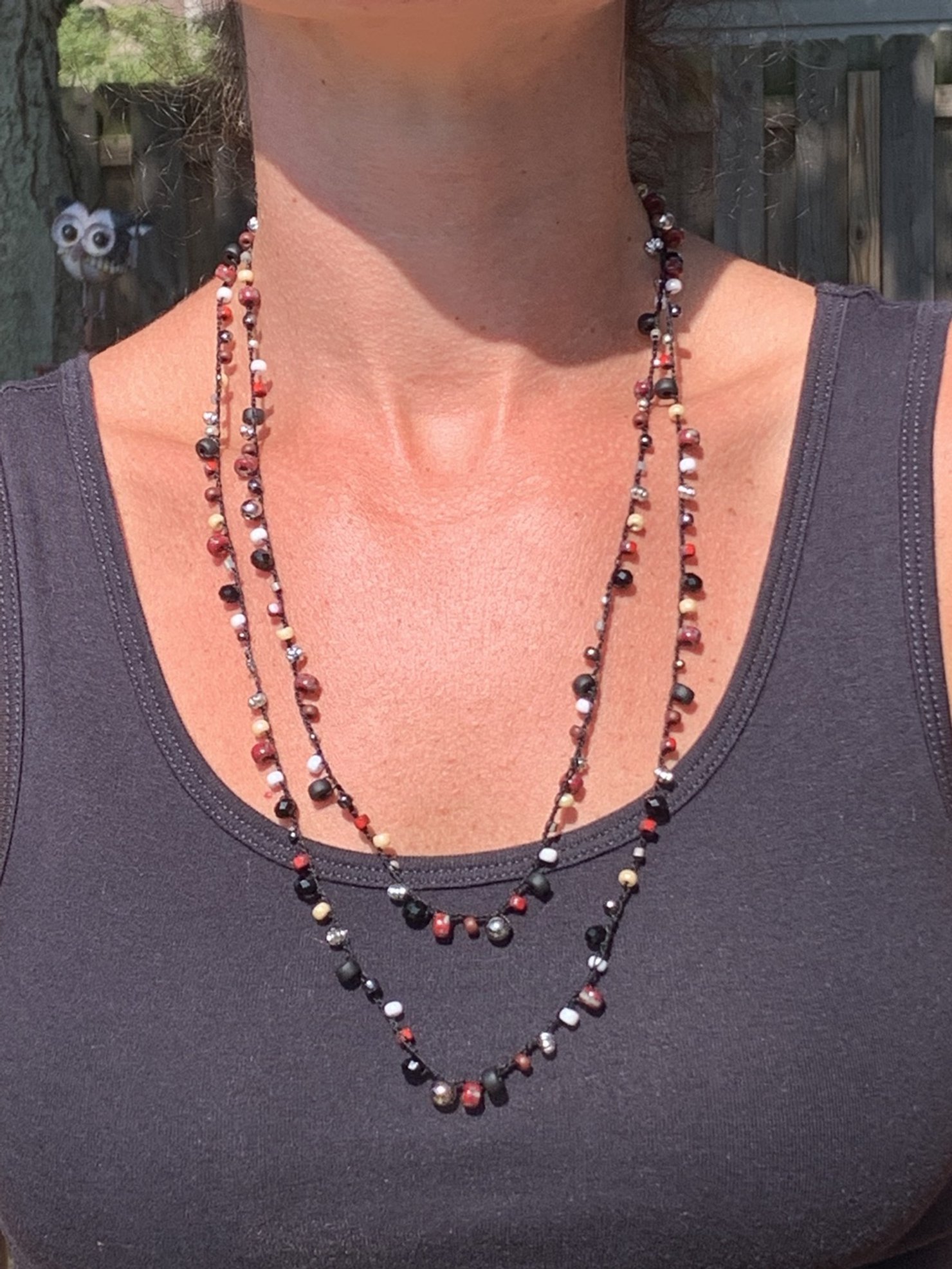 Crochet Wrap Gem and Bead Necklace BG28-1051