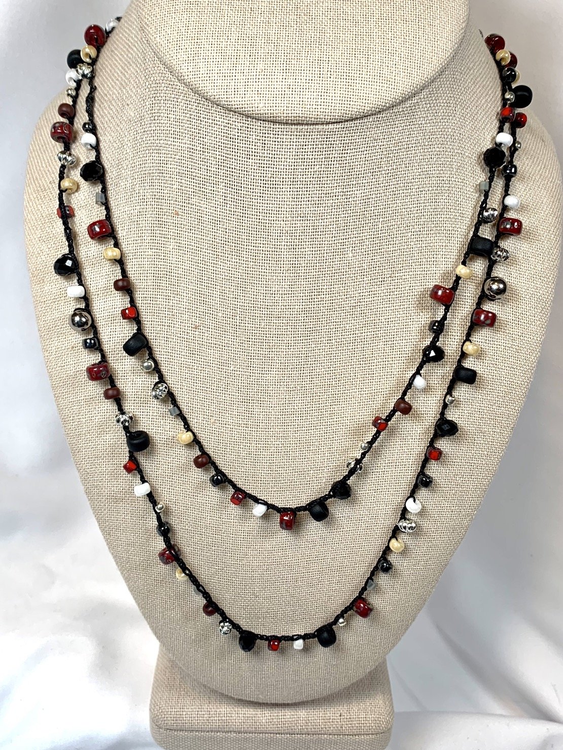 Crochet Wrap Gem and Bead Necklace BG28-1051