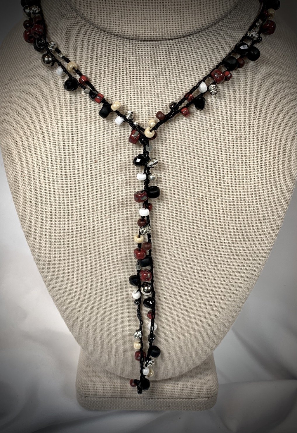 Crochet Wrap Gem and Bead Necklace BG28-1051