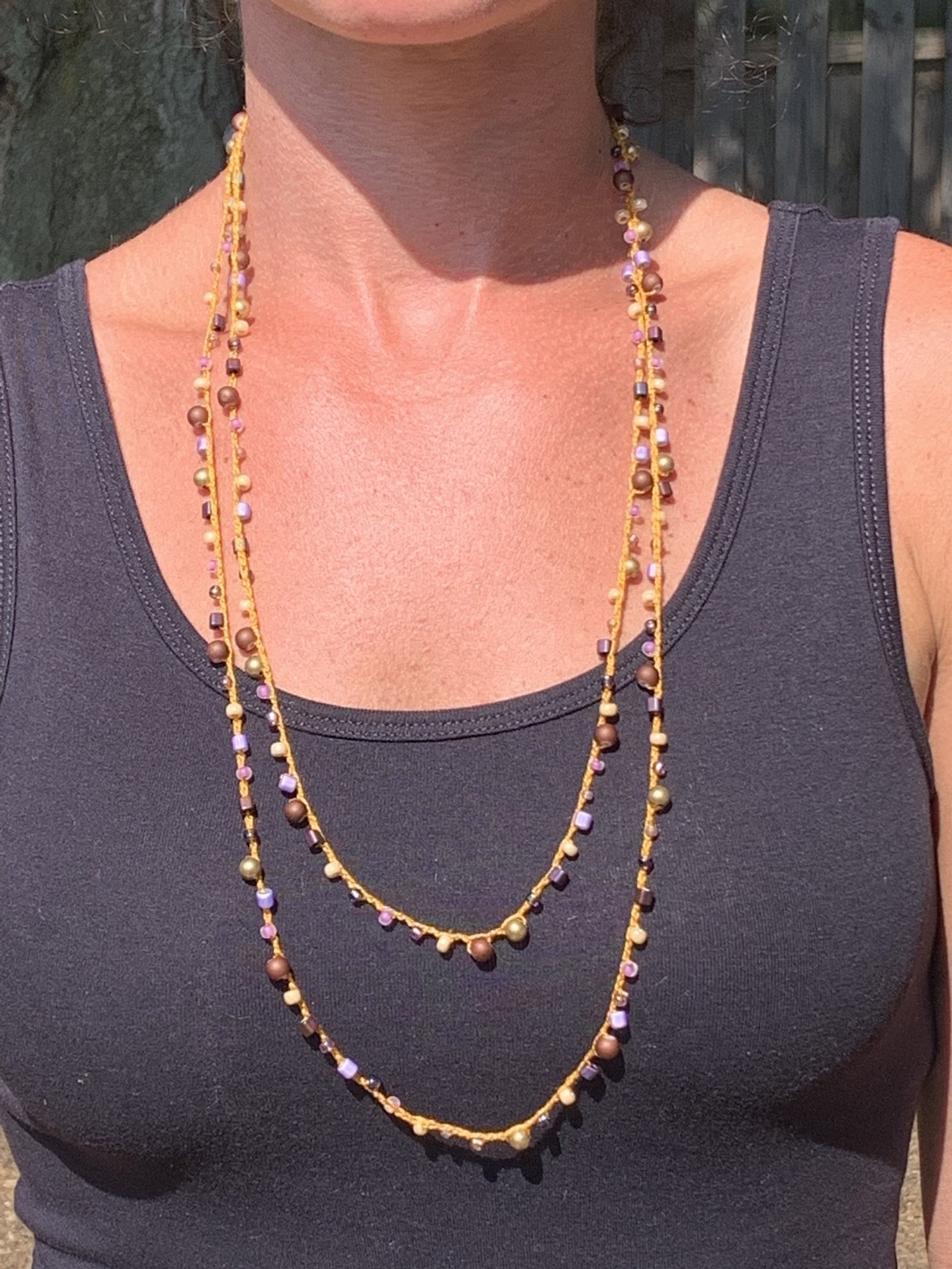 Crochet Wrap Gem and Bead Necklace BG28-0853