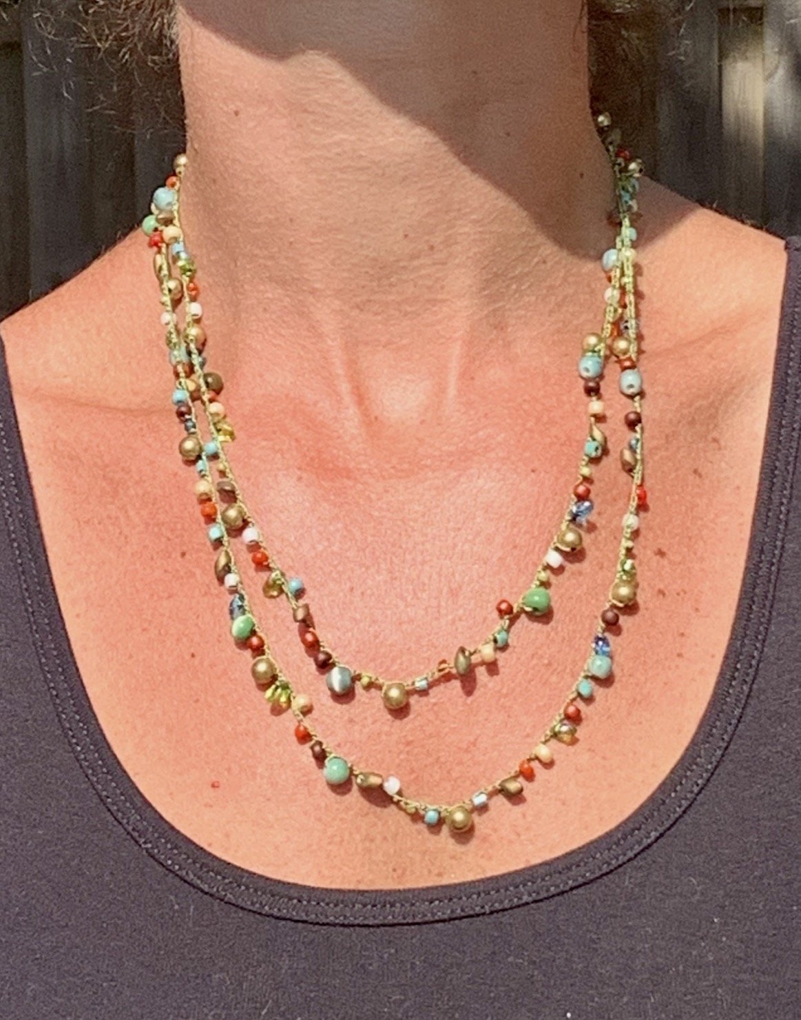 Crochet Wrap Gem and Bead Necklace BG28-2046