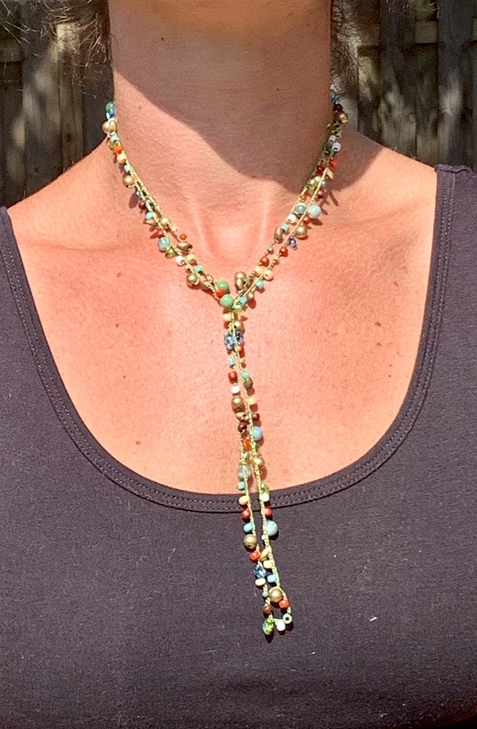 Crochet Wrap Gem and Bead Necklace BG28-2046