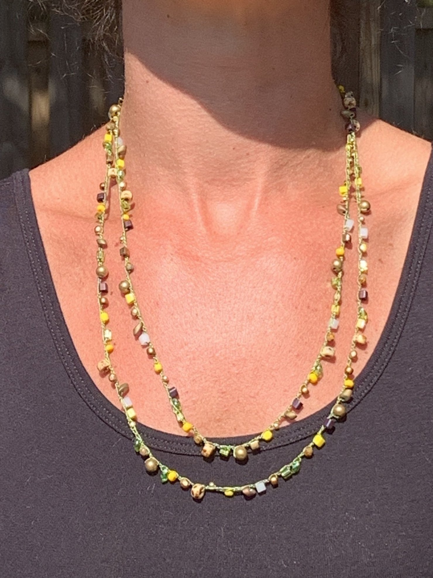 Crochet Wrap Gem and Bead Necklace BG28-1350