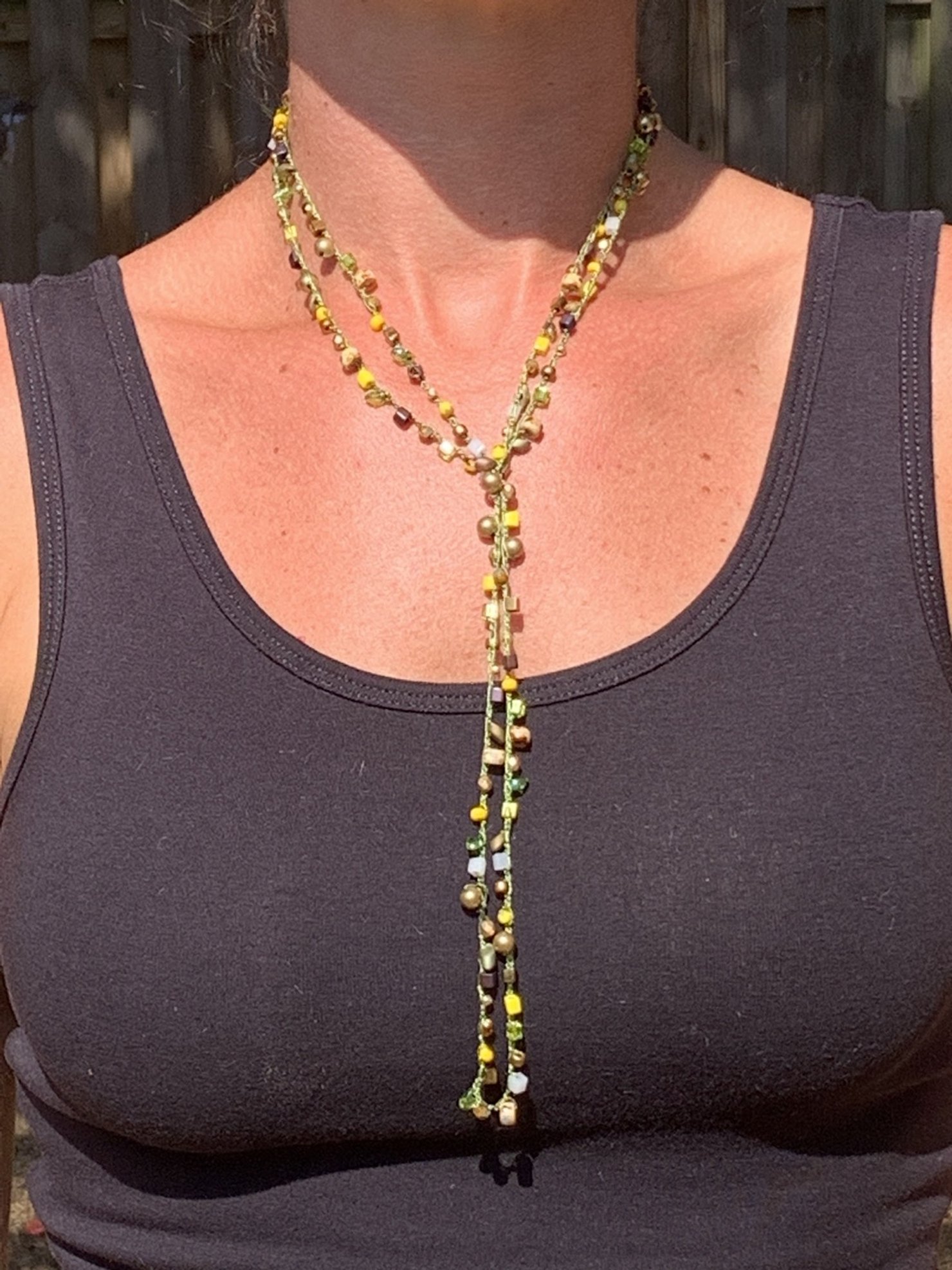 Crochet Wrap Gem and Bead Necklace BG28-1350