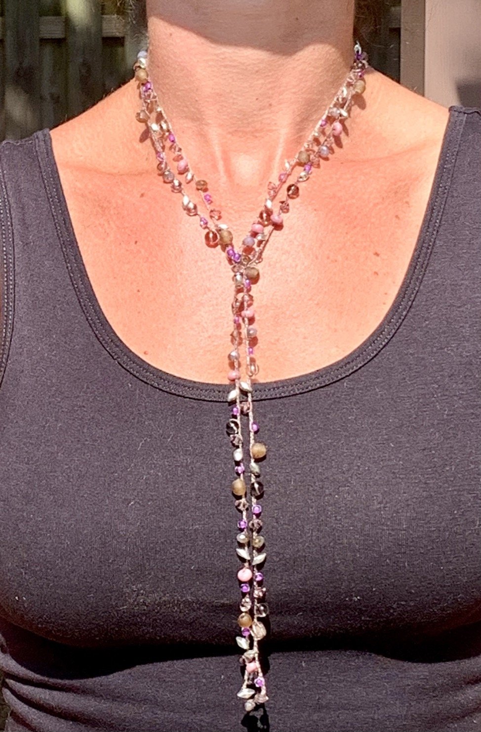 Crochet Wrap Gem and Bead Necklace BG42-1953