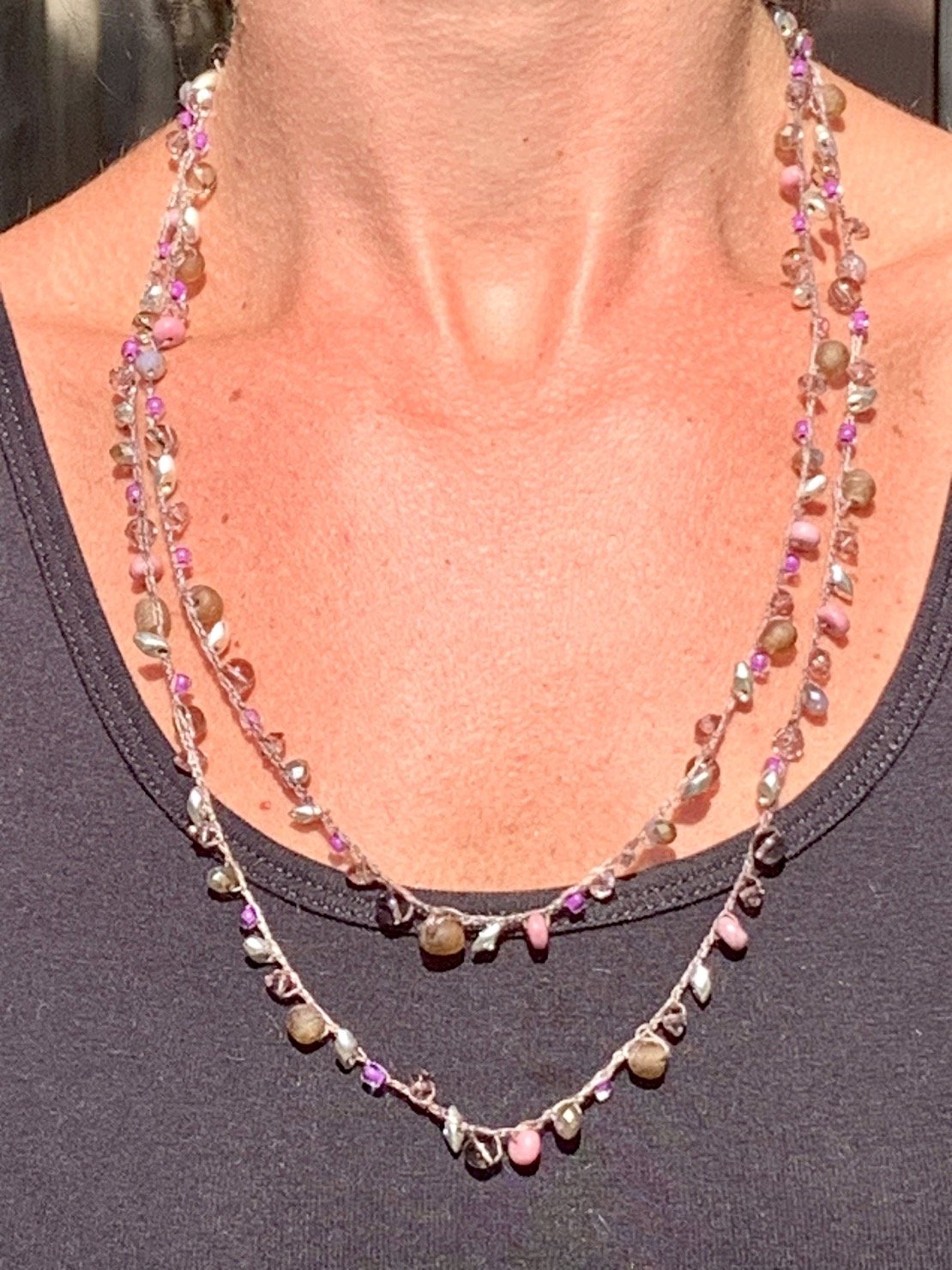 Crochet Wrap Gem and Bead Necklace BG42-1953