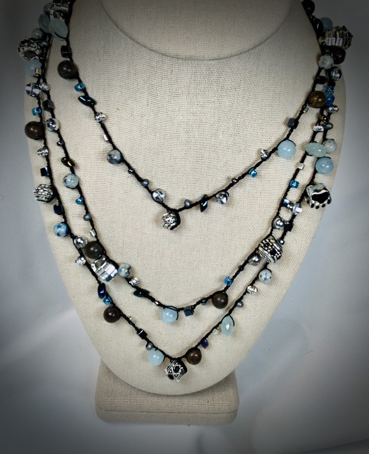 Crochet Wrap Gem and Bead Necklace BG42-0368