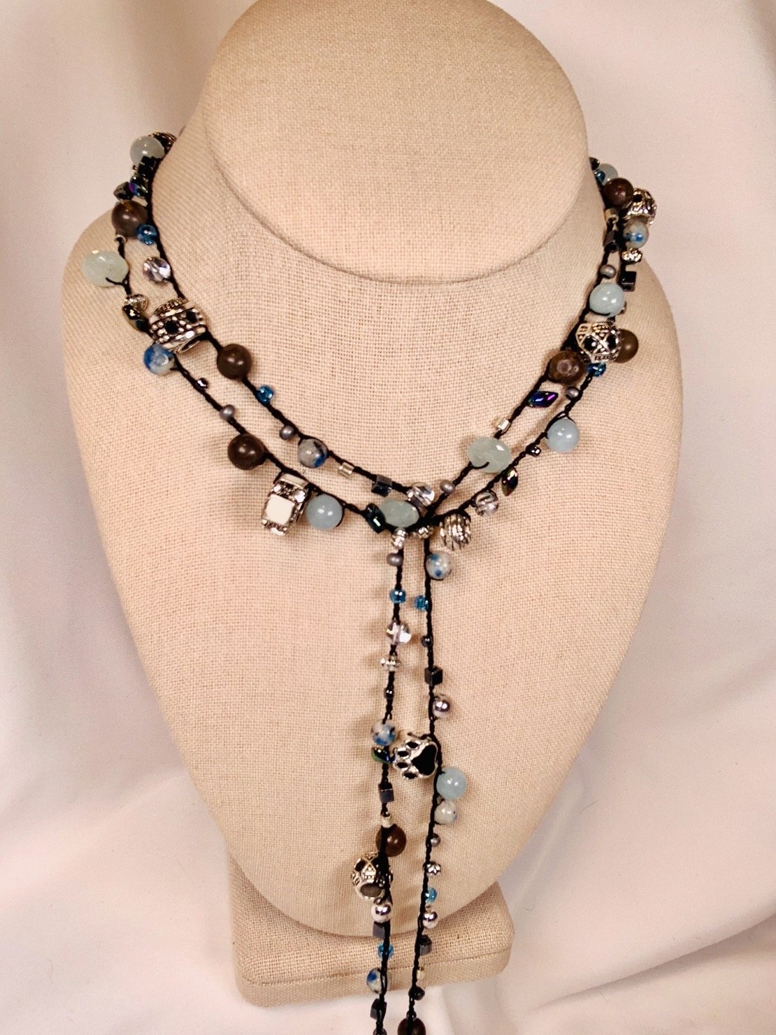 Crochet Wrap Gem and Bead Necklace BG42-0368
