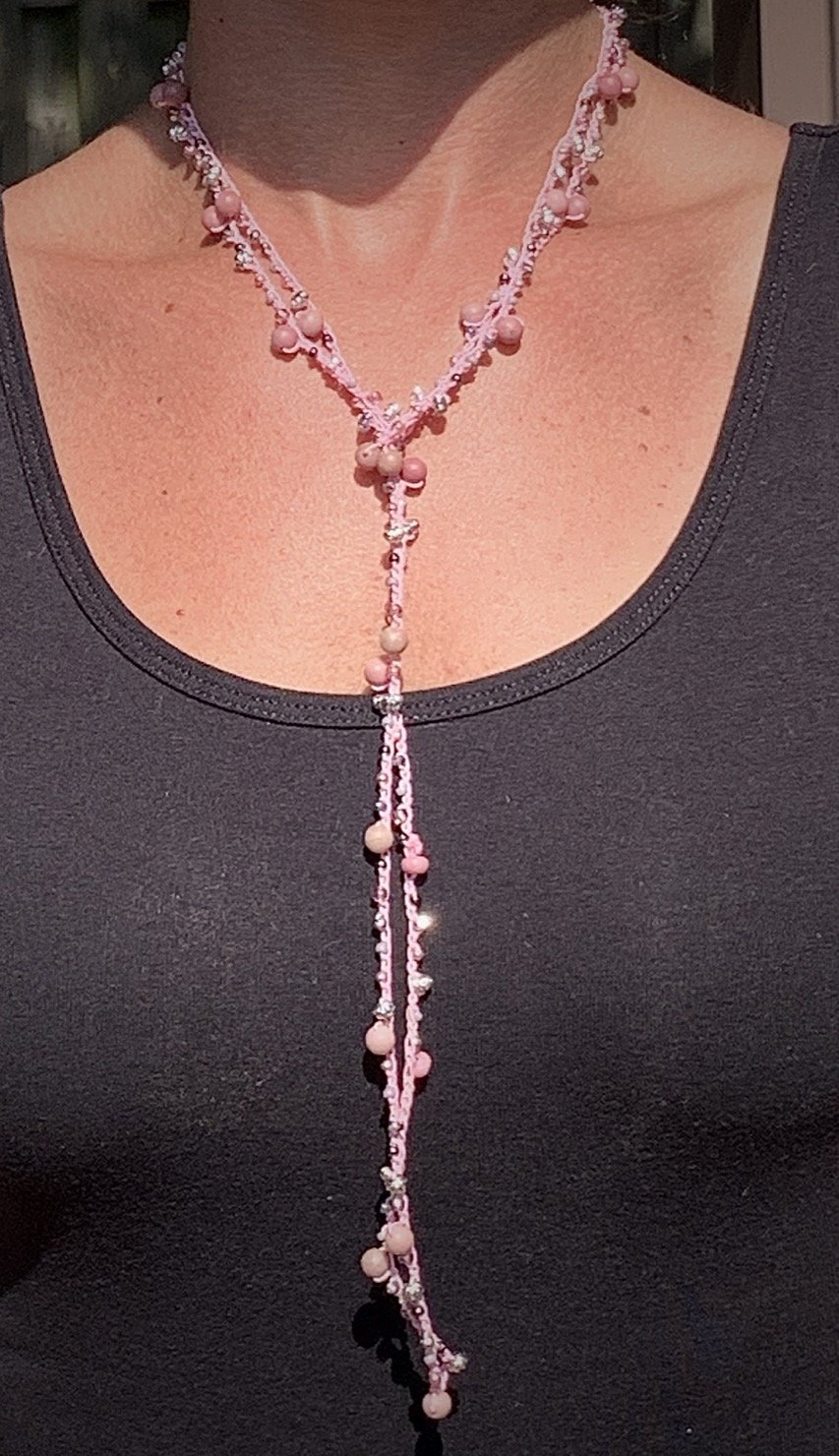 Crochet Wrap Gem and Bead Necklace BG42-0459