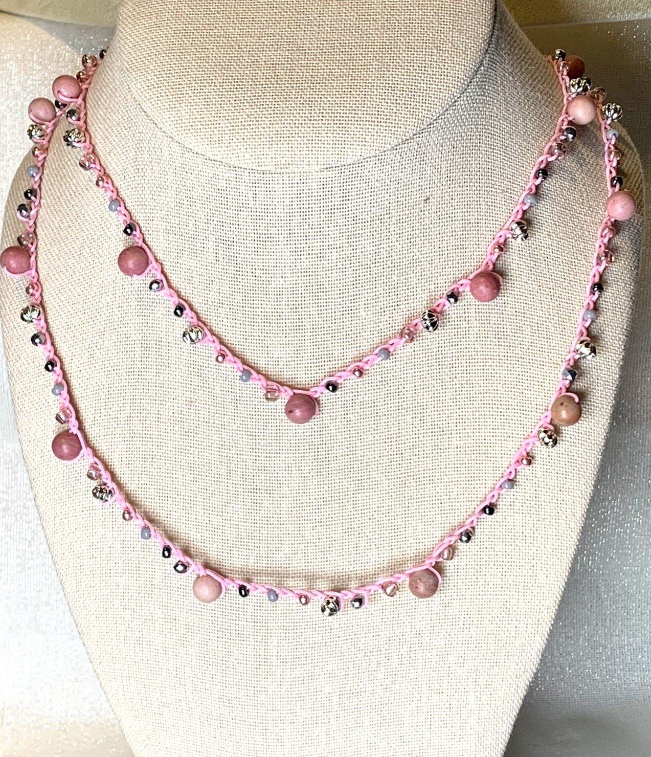 Crochet Wrap Gem and Bead Necklace BG42-0459