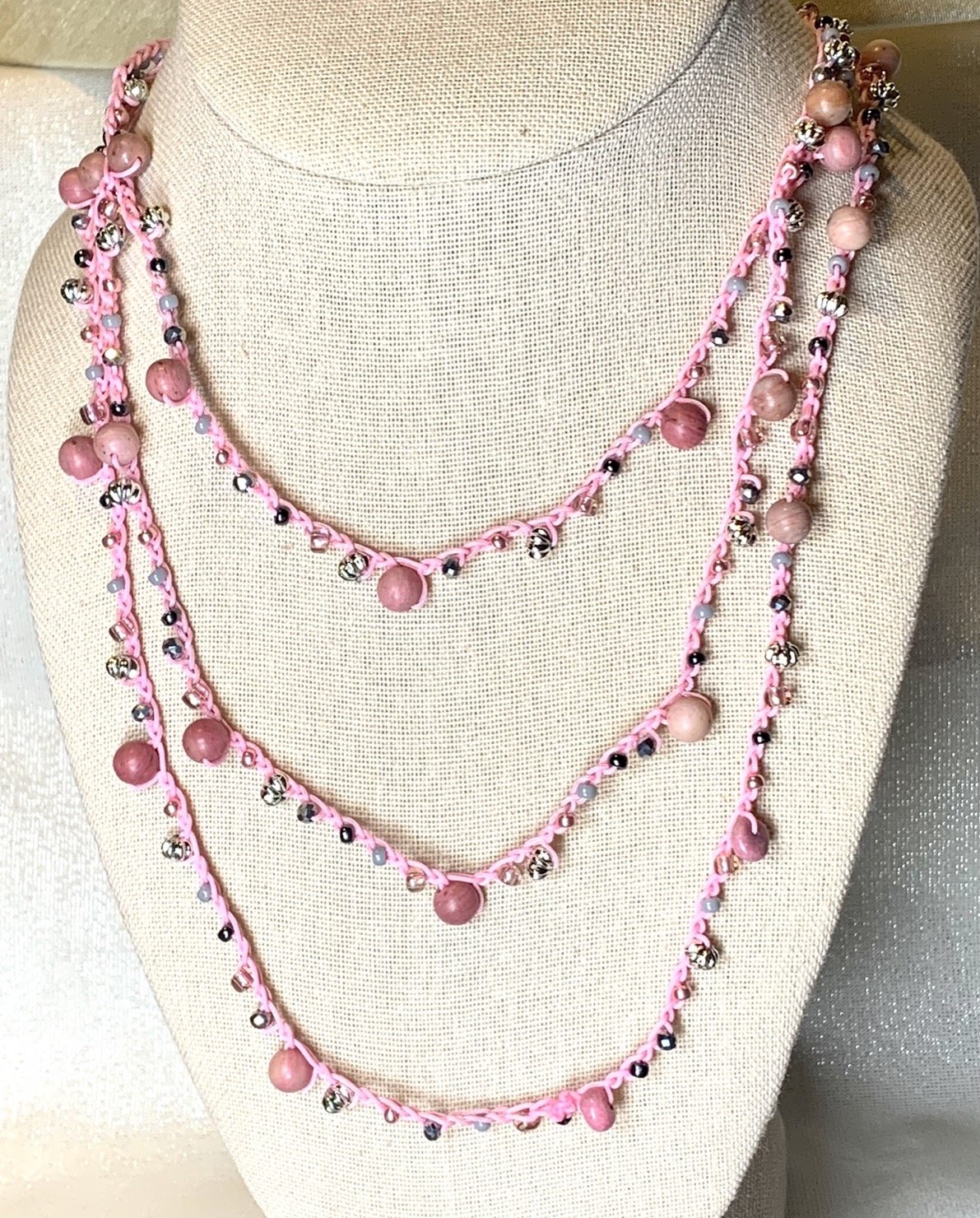 Crochet Wrap Gem and Bead Necklace BG42-0459