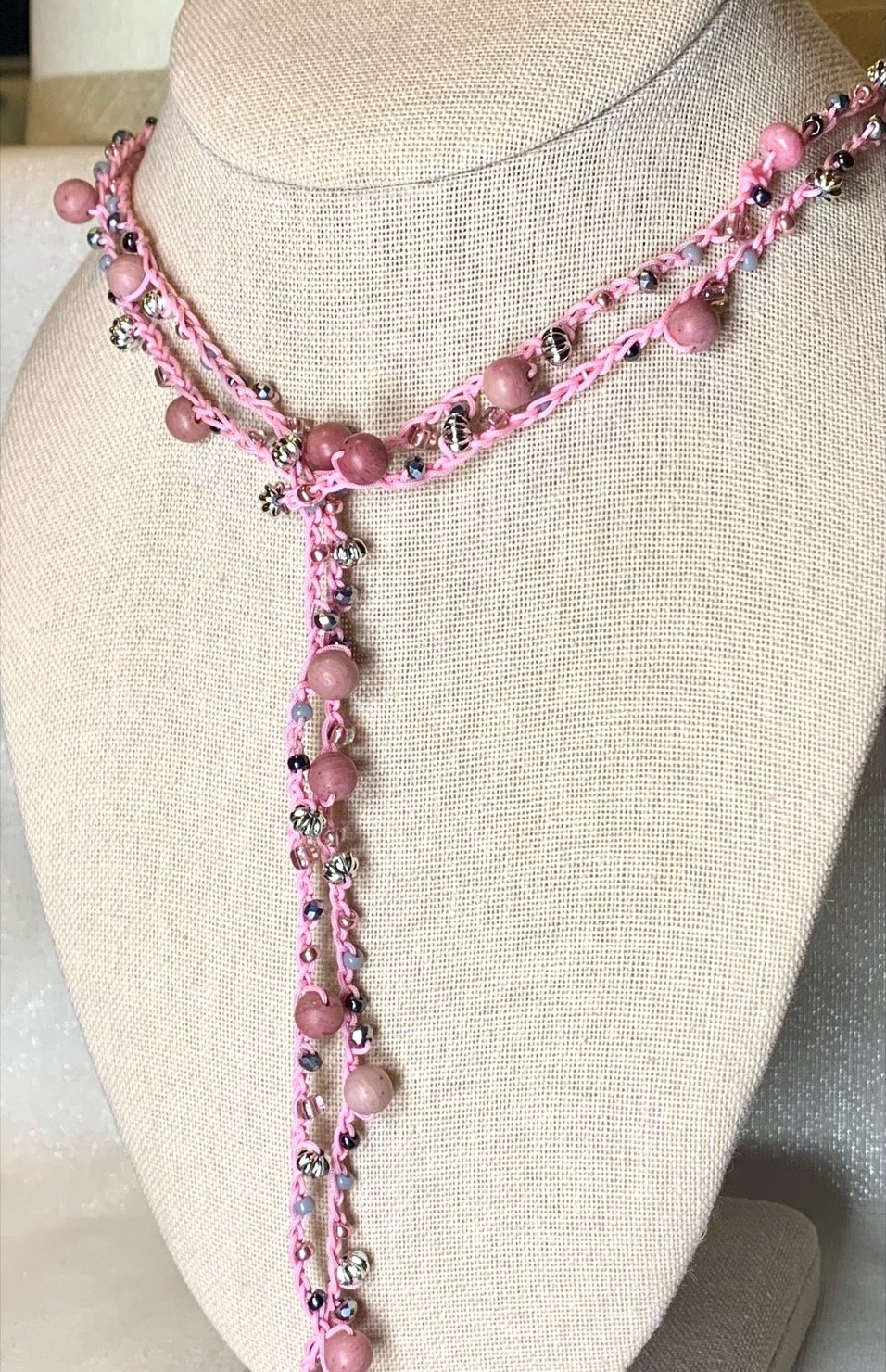 Crochet Wrap Gem and Bead Necklace BG42-0459
