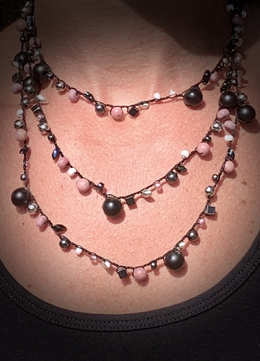 Crochet Wrap Gem and Bead Necklace BG42-1757