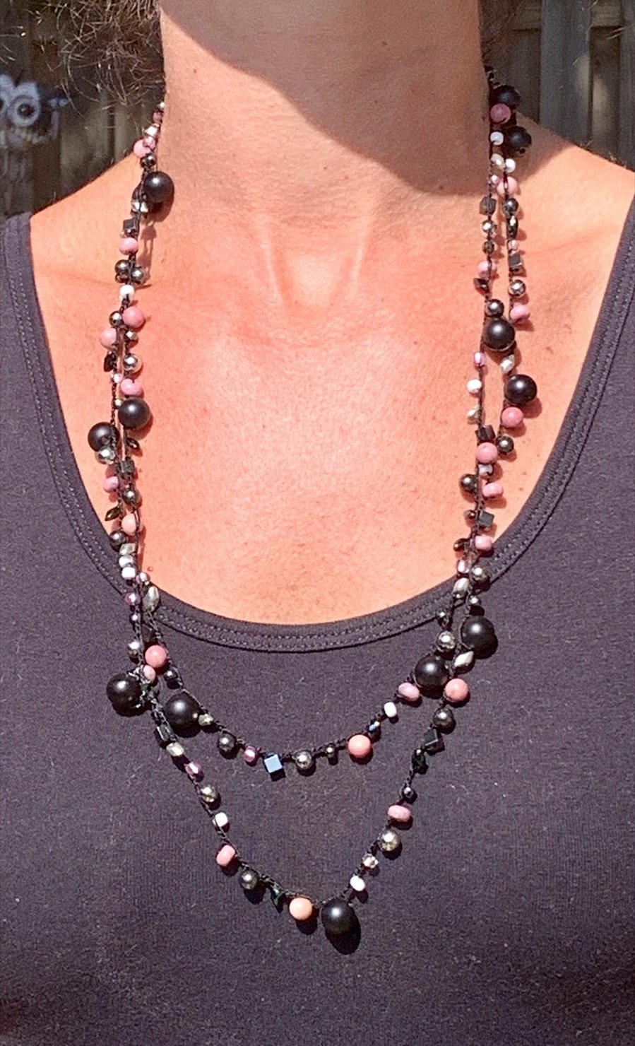 Crochet Wrap Gem and Bead Necklace BG42-1757