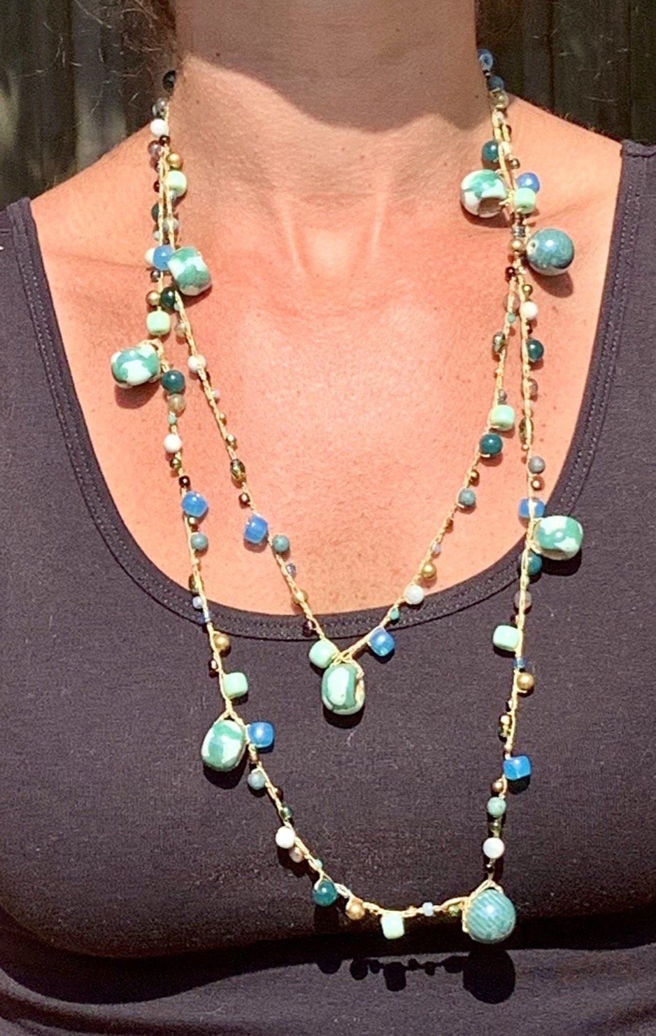 Crochet Wrap Gem and Bead Necklace BG42-2357