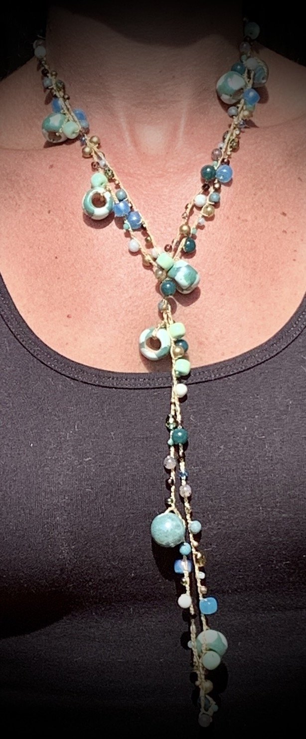 Crochet Wrap Gem and Bead Necklace BG42-2357