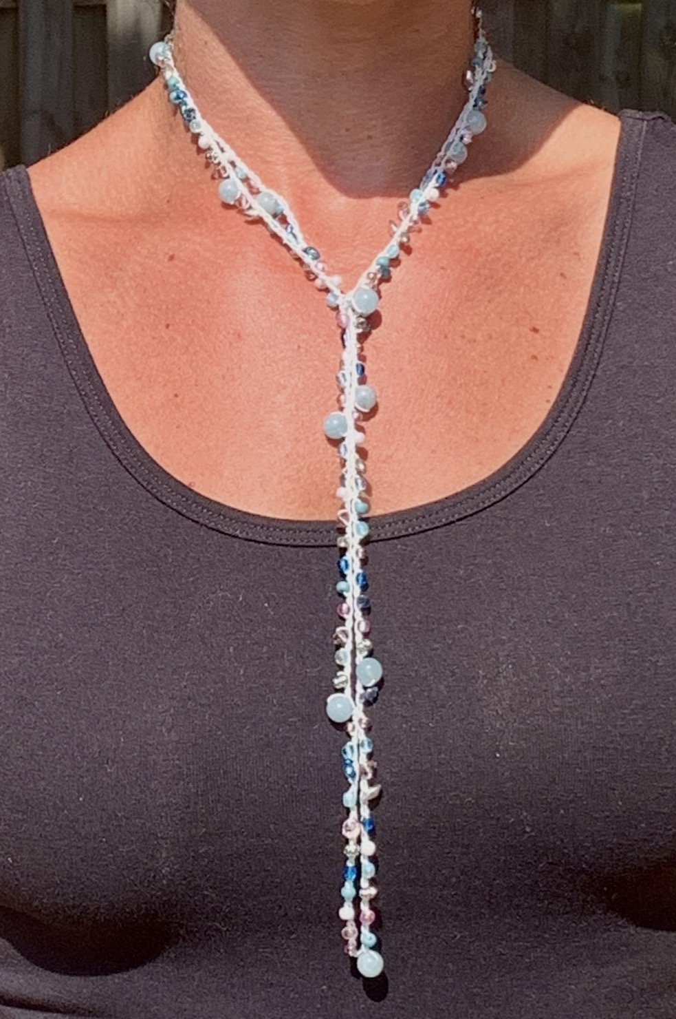 Crochet Wrap Gem and Bead Necklace BG48-1550