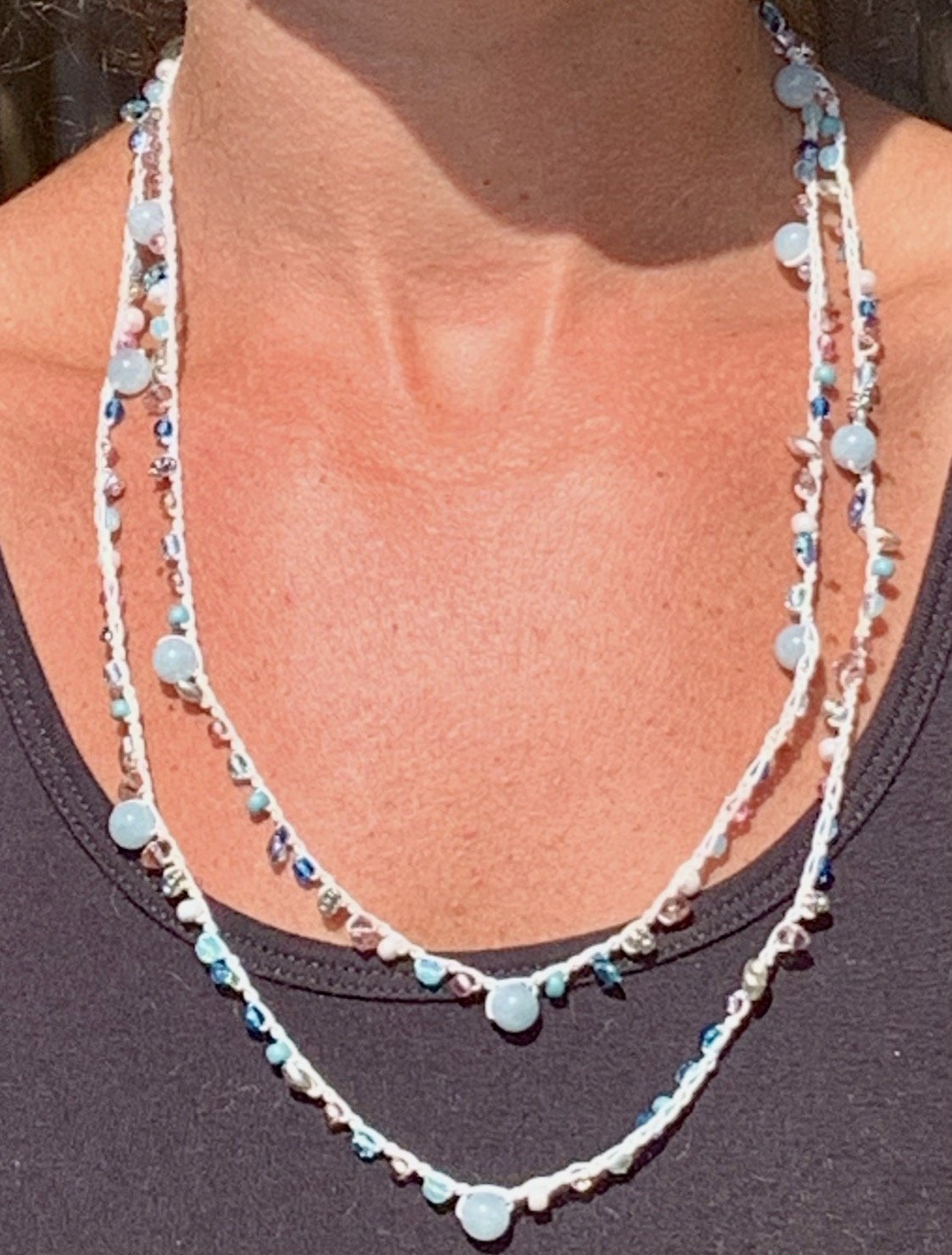 Crochet Wrap Gem and Bead Necklace BG48-1550
