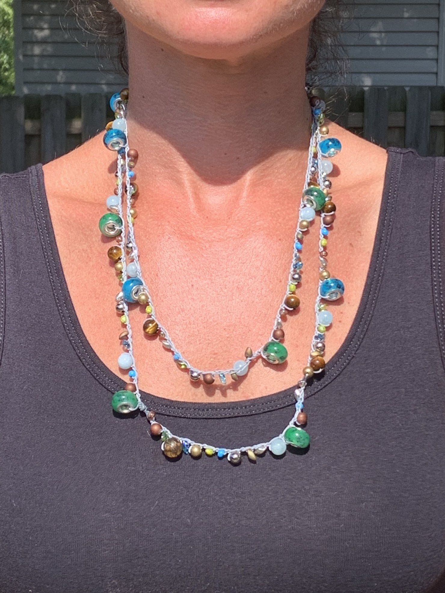Crochet Wrap Gem and Bead Necklace BG48-0750