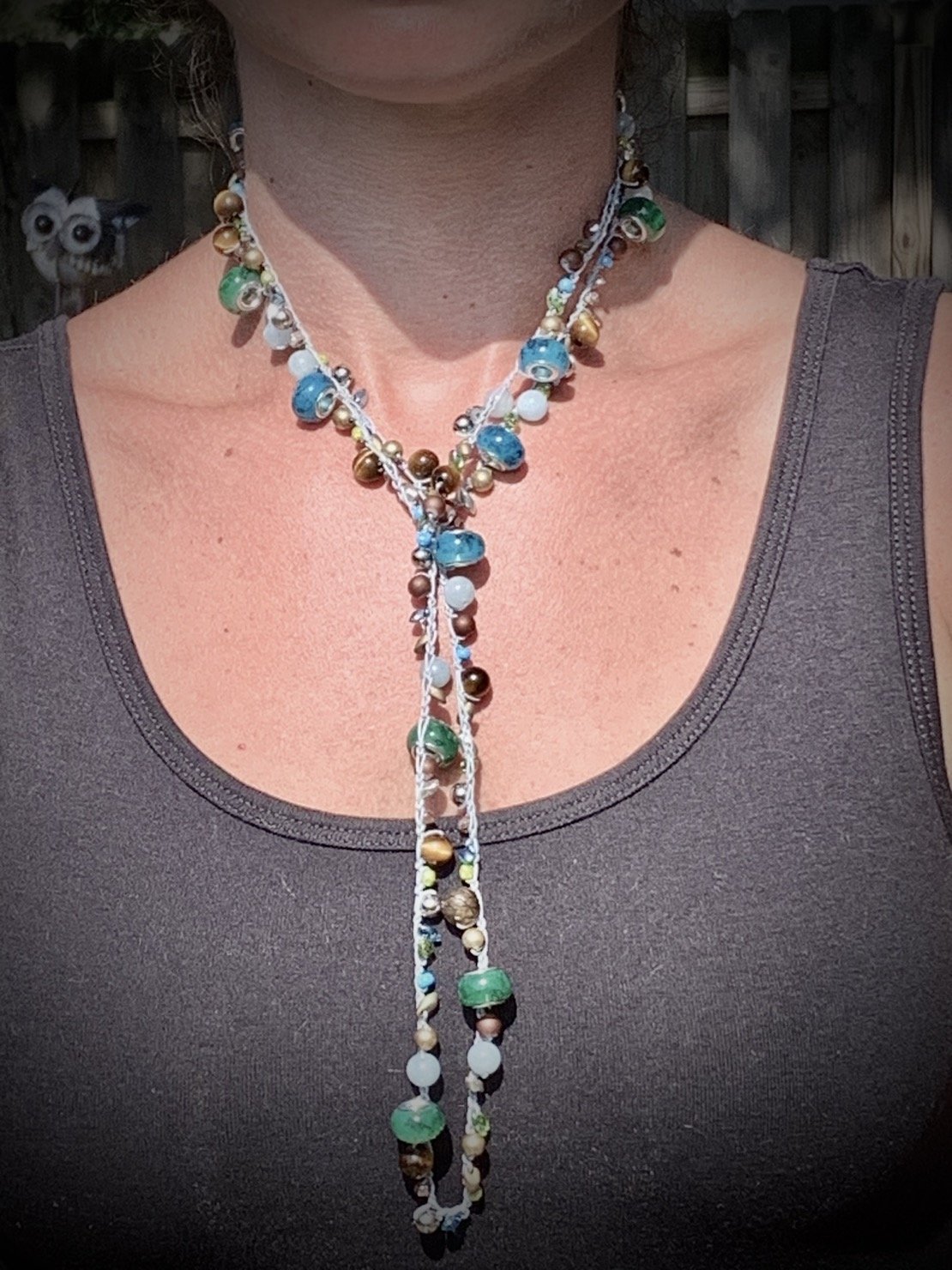 Crochet Wrap Gem and Bead Necklace BG48-0750