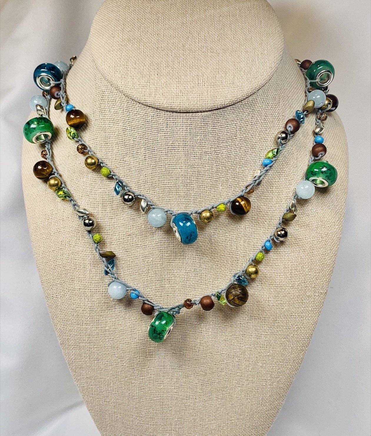 Crochet Wrap Gem and Bead Necklace BG48-0750