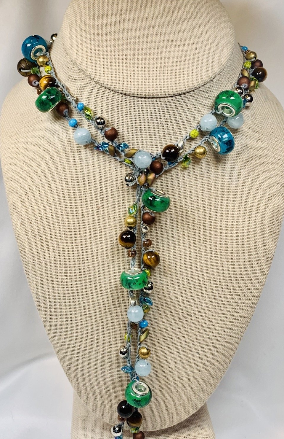 Crochet Wrap Gem and Bead Necklace BG48-0750