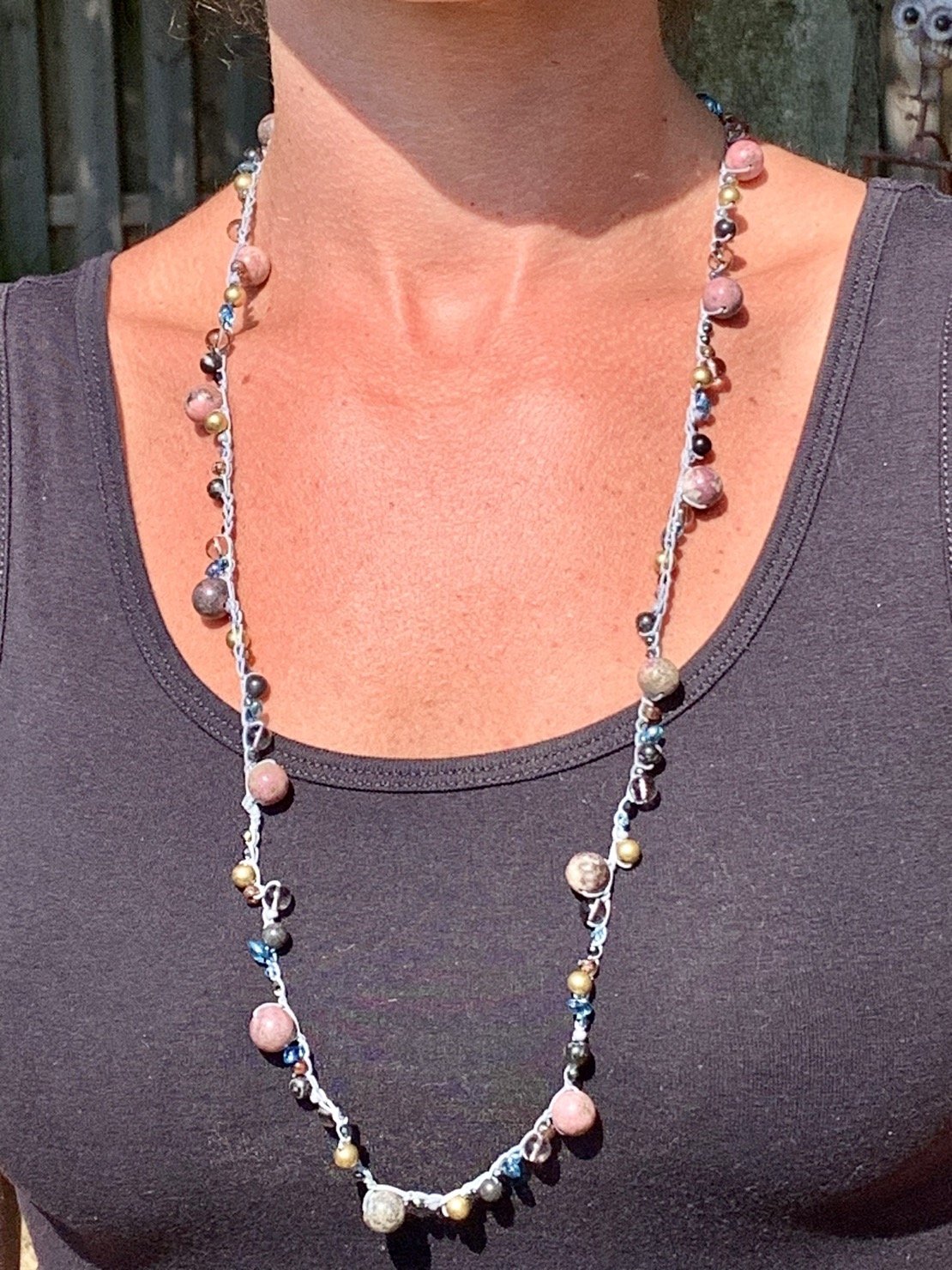 Crochet Wrap Gem and Bead Necklace BG42-0234