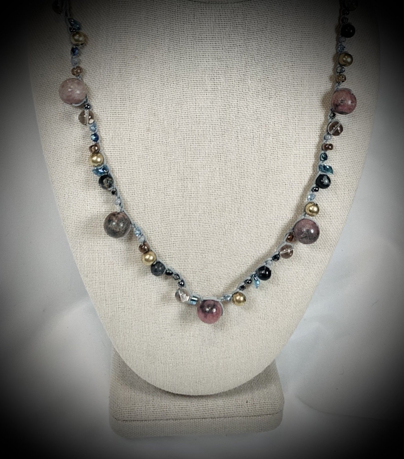Crochet Wrap Gem and Bead Necklace BG42-0234