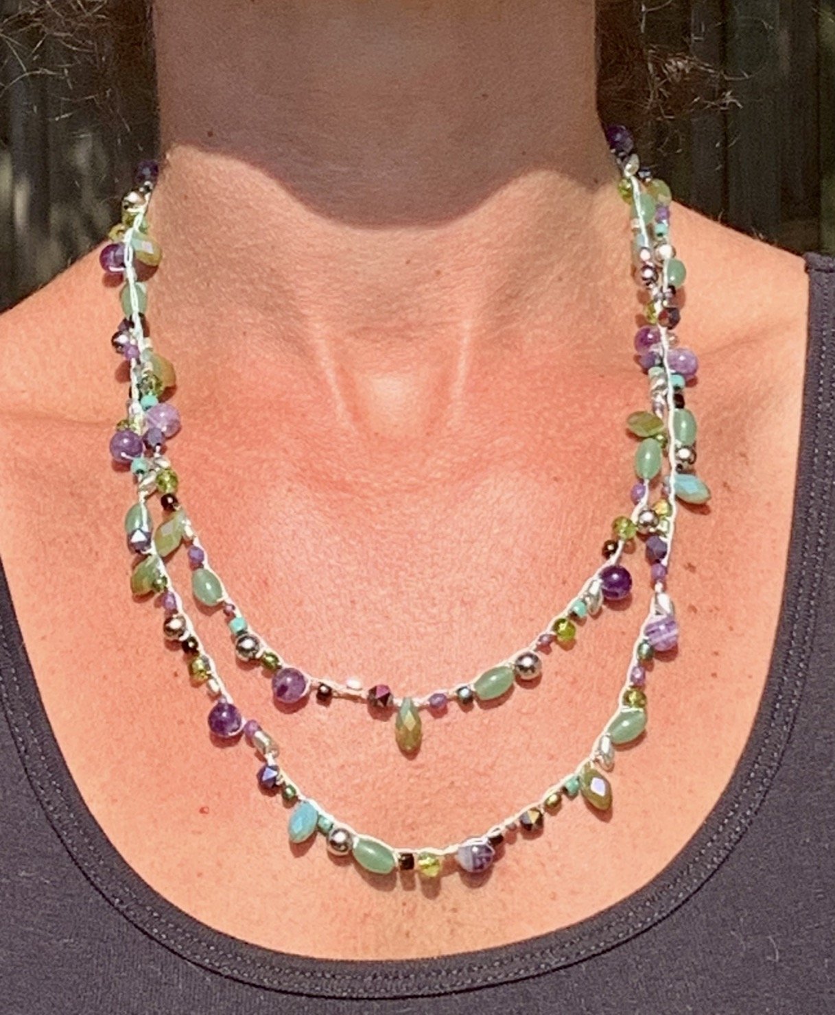 Crochet Wrap Gem and Bead Necklace BG48-2244