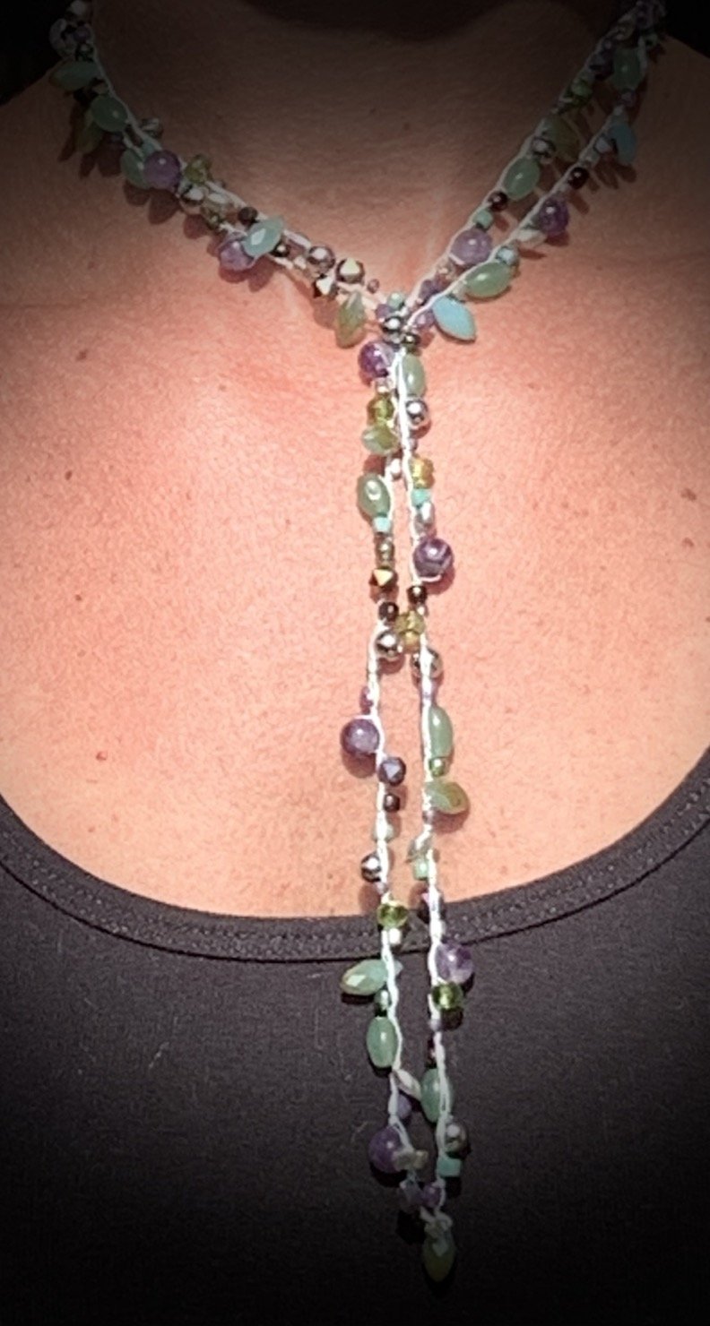 Crochet Wrap Gem and Bead Necklace BG48-2244