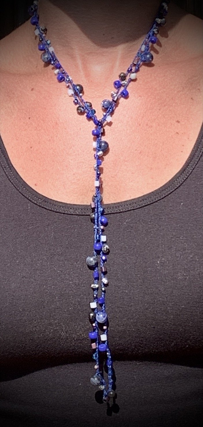 Crochet Wrap Gem and Bead Necklace BG42-1150