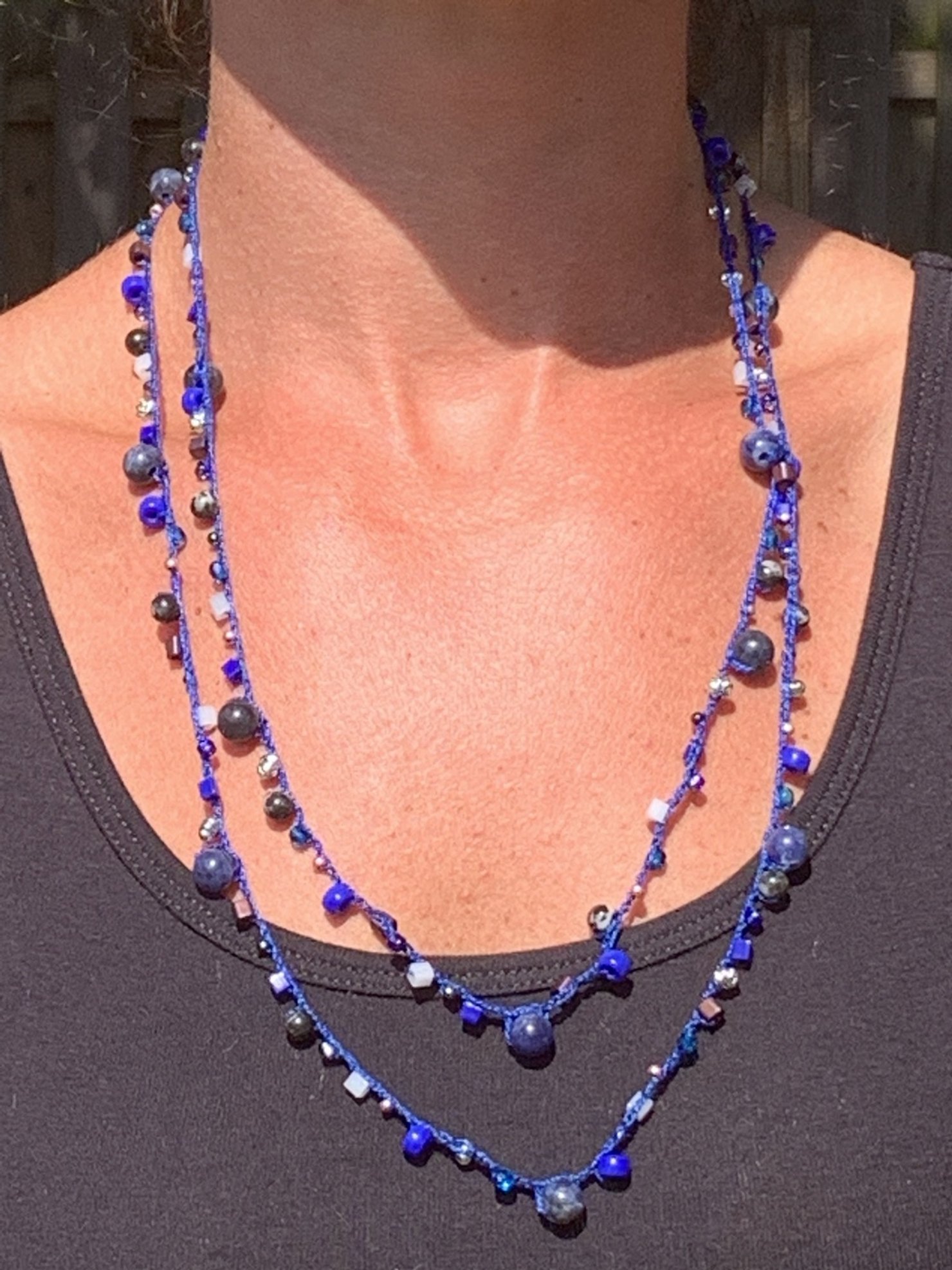 Crochet Wrap Gem and Bead Necklace BG42-1150