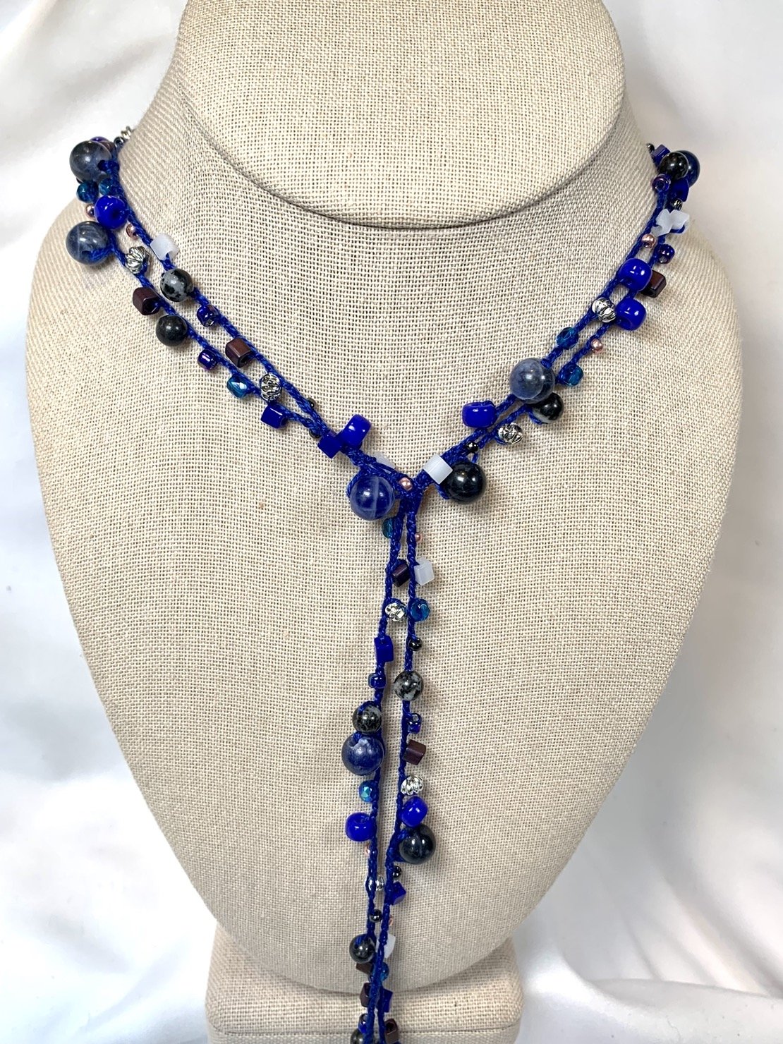 Crochet Wrap Gem and Bead Necklace BG42-1150